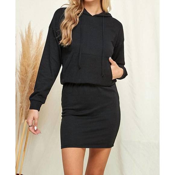 Culture Code Full Size Drawstring Dropped Shoulder Hooded Mini Dress